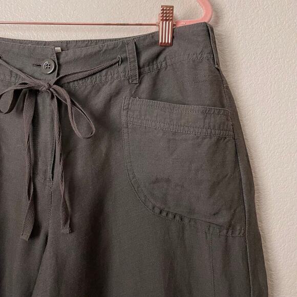 Sandro Pants Womens Size 12 Petite Brown Linen Blend Straight Leg Drawstring - Picture 5 of 11